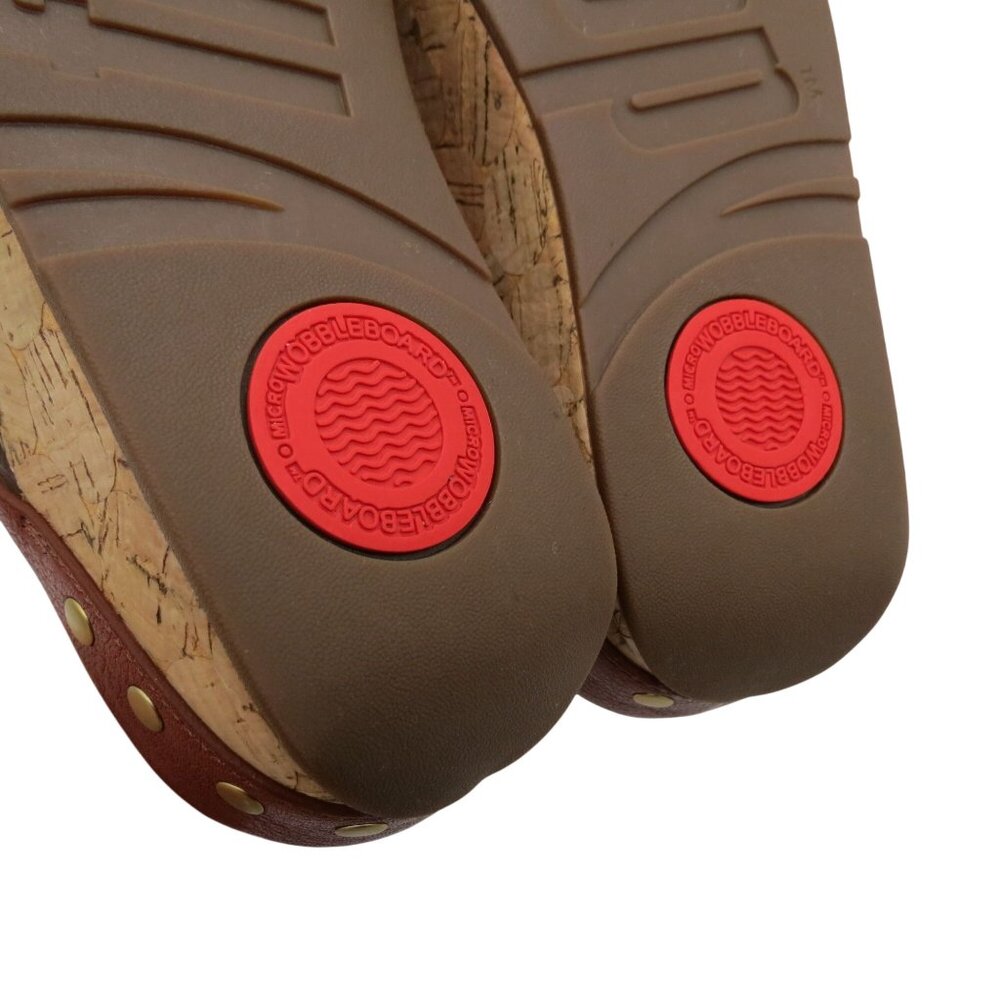 FITFLOP Women's Brown Leather Ibiza Cork Wedge Sandals Size 8 Studded Thong - Picture 8 of 11